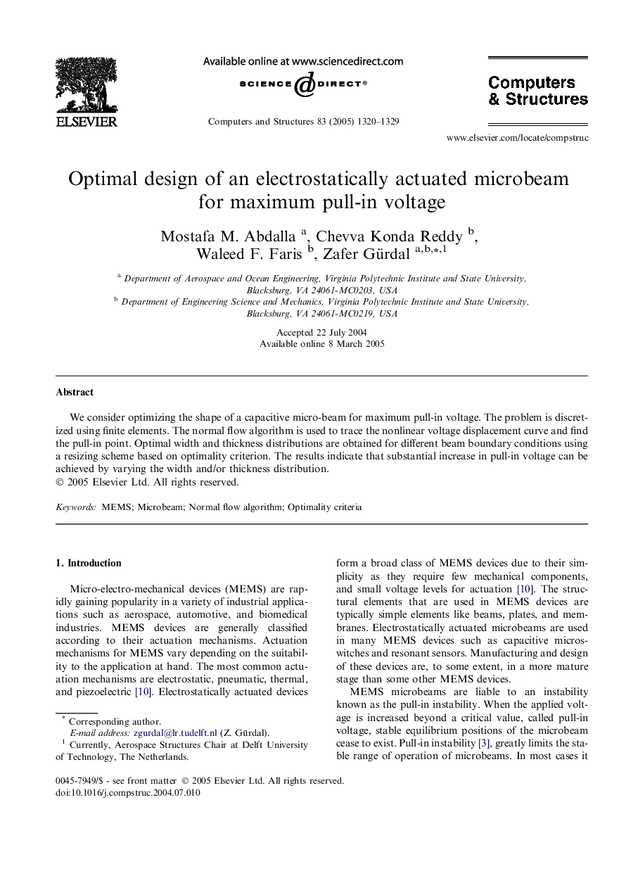 Optimal design of an electrostatically actuated microbeam for maximum pull-in voltage