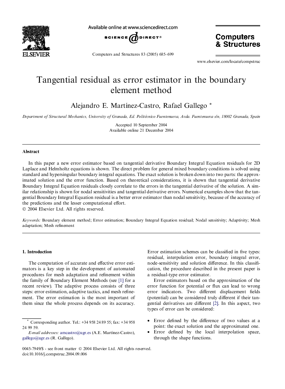 Tangential residual as error estimator in the boundary element method