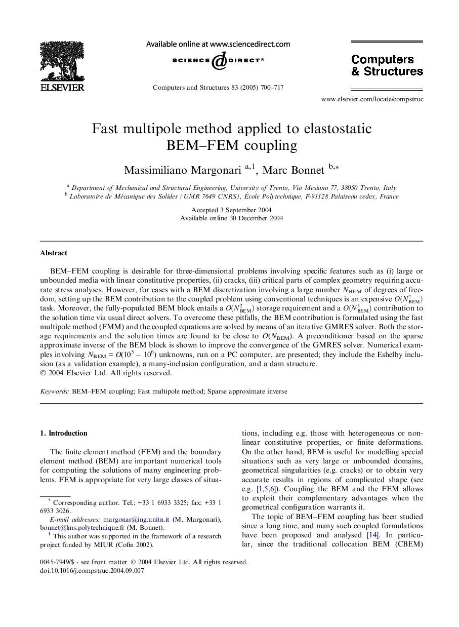 Fast multipole method applied to elastostatic BEM-FEM coupling