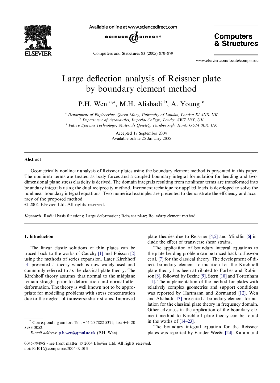 Large deflection analysis of Reissner plate by boundary element method