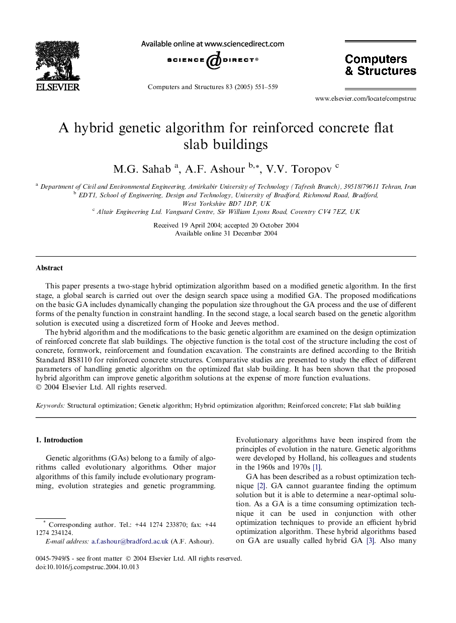 A hybrid genetic algorithm for reinforced concrete flat slab buildings