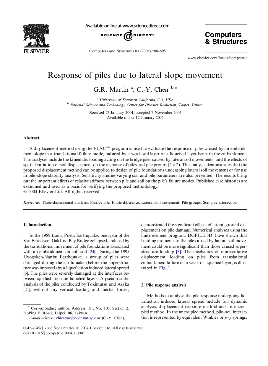 Response of piles due to lateral slope movement