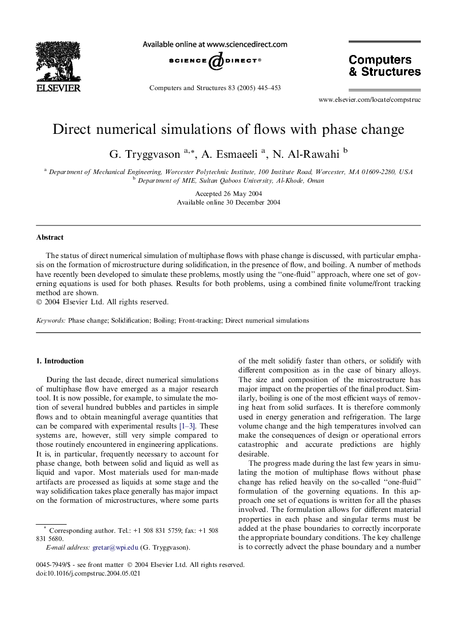 Direct numerical simulations of flows with phase change