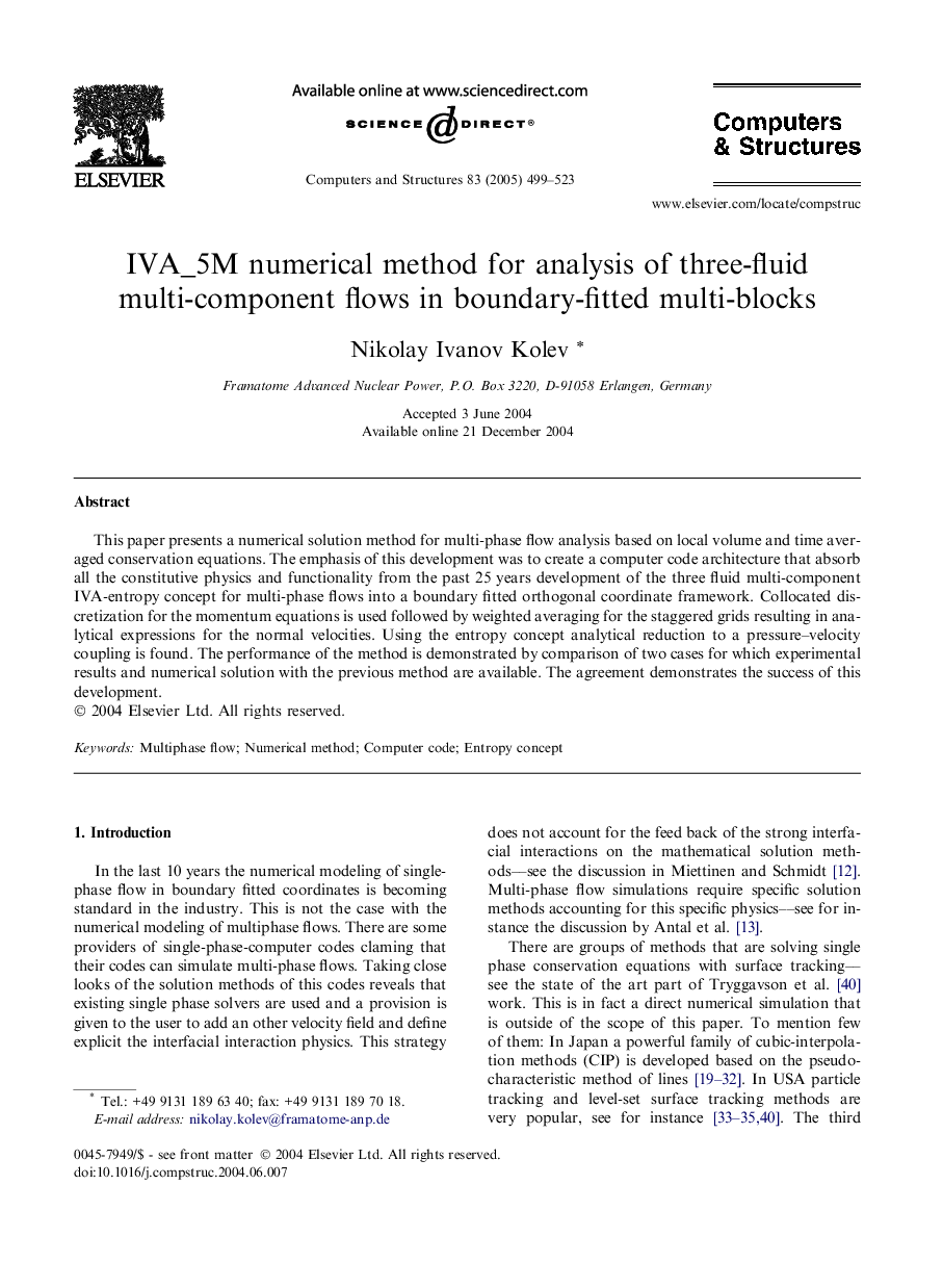 IVA_5M numerical method for analysis of three-fluid multi-component flows in boundary-fitted multi-blocks