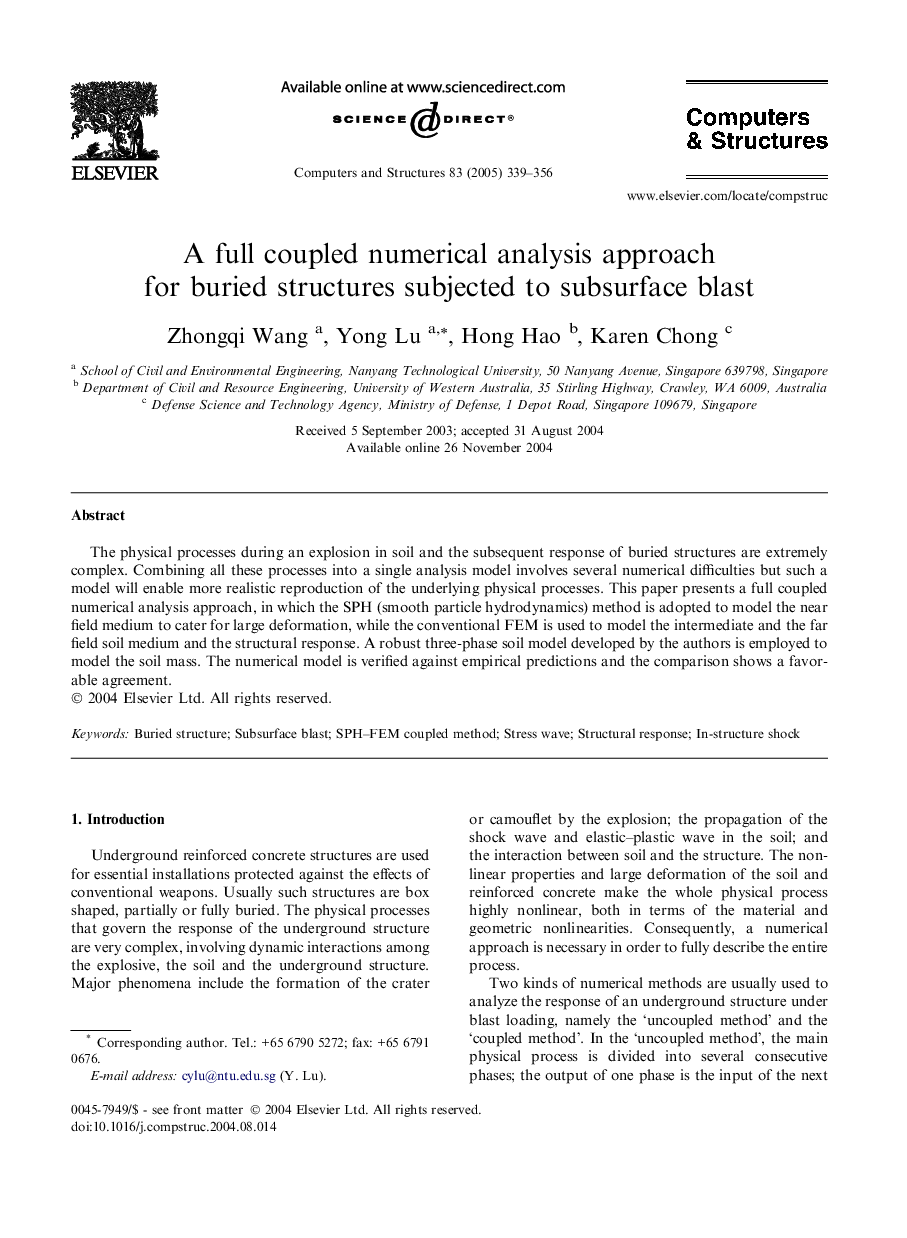 A full coupled numerical analysis approach for buried structures subjected to subsurface blast