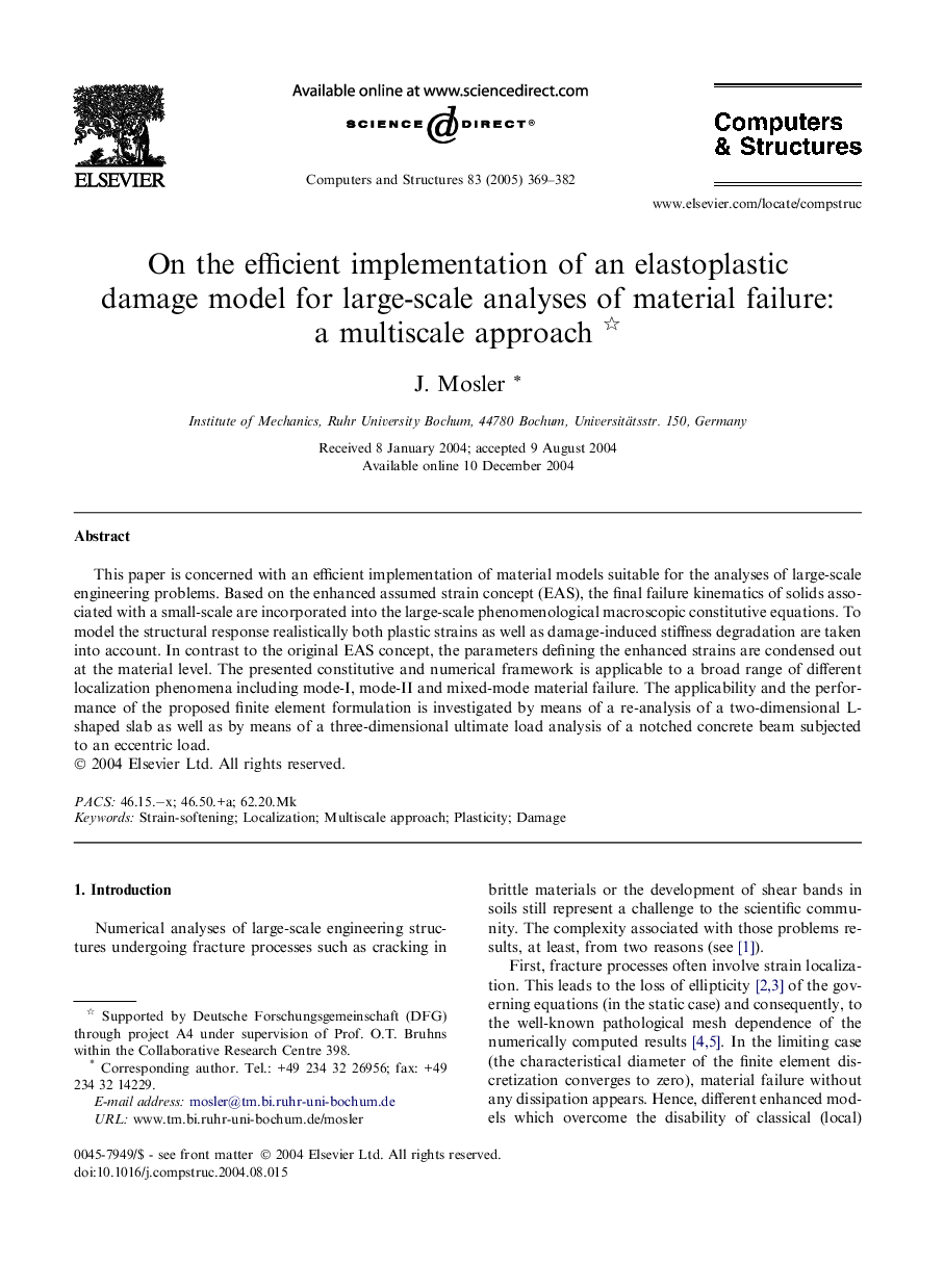 On the efficient implementation of an elastoplastic damage model for large-scale analyses of material failure: a multiscale approach