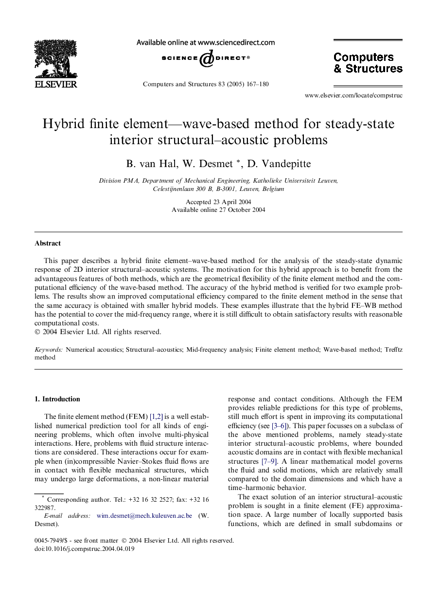 Hybrid finite element-wave-based method for steady-state interior structural-acoustic problems