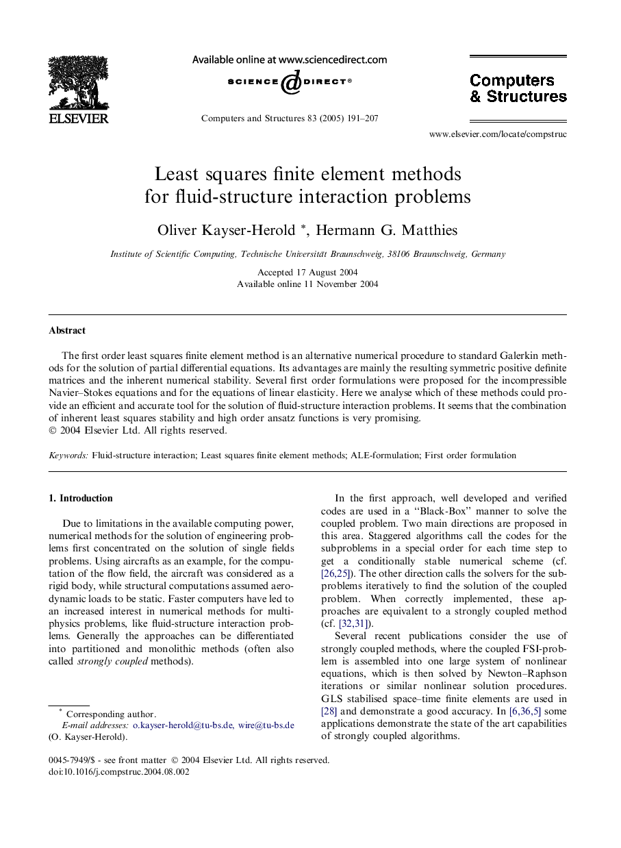 Least squares finite element methods for fluid-structure interaction problems