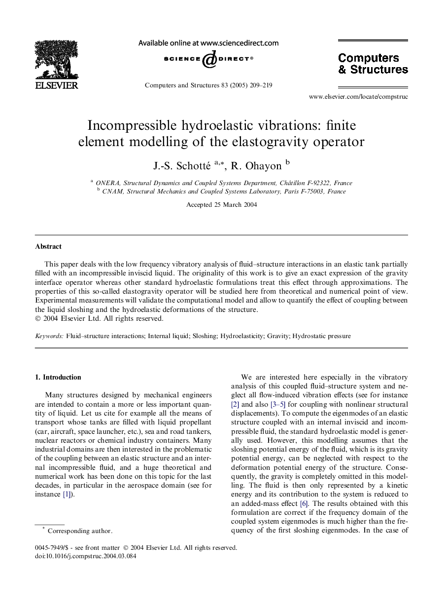 Incompressible hydroelastic vibrations: finite element modelling of the elastogravity operator