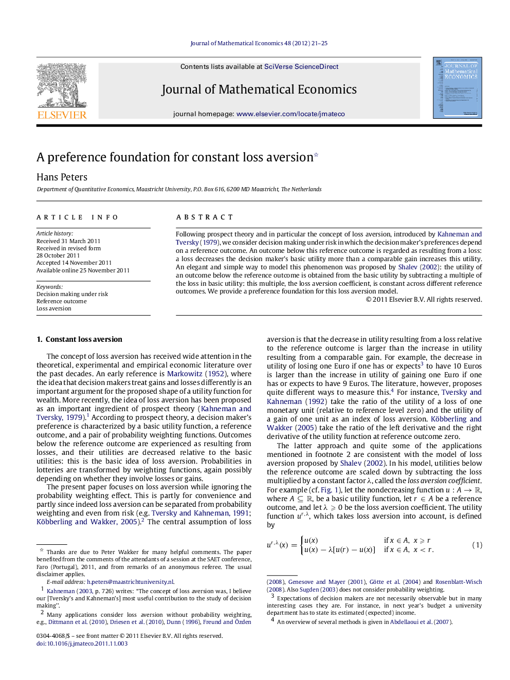 A preference foundation for constant loss aversion