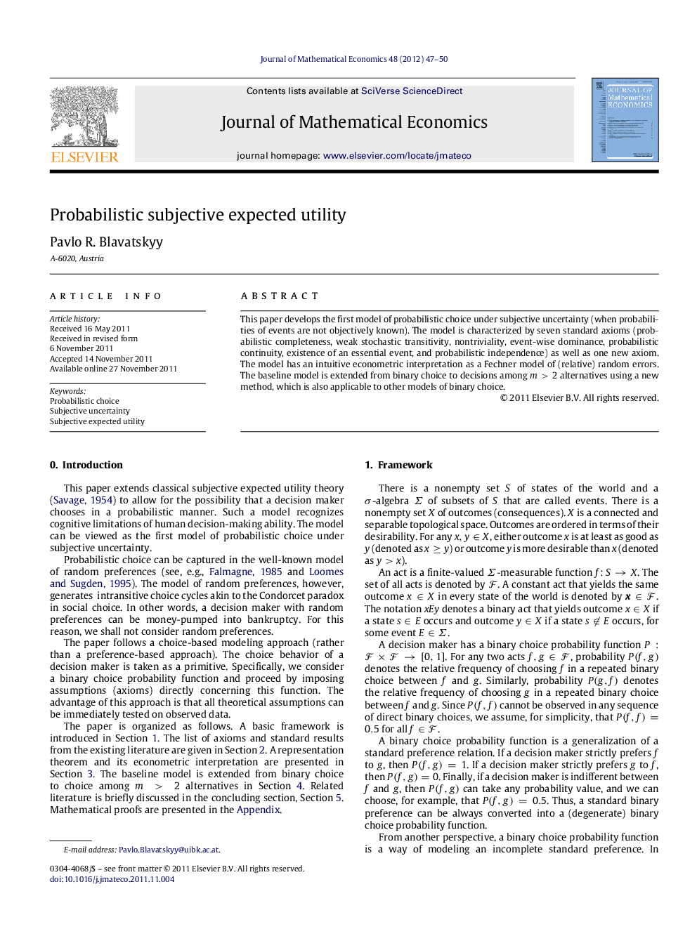 Probabilistic subjective expected utility