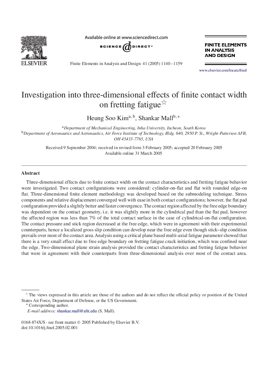 Investigation into three-dimensional effects of finite contact width on fretting fatigue