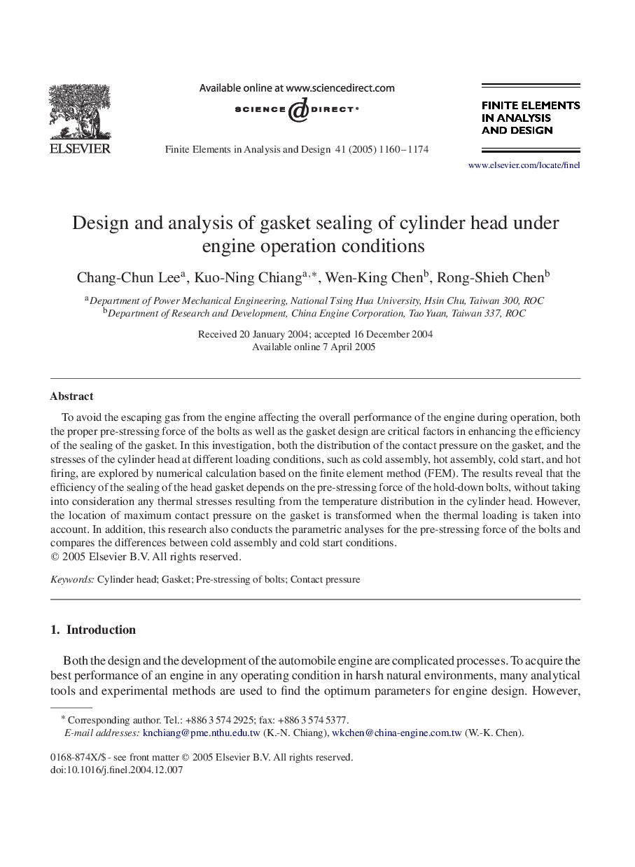 Design and analysis of gasket sealing of cylinder head under engine operation conditions