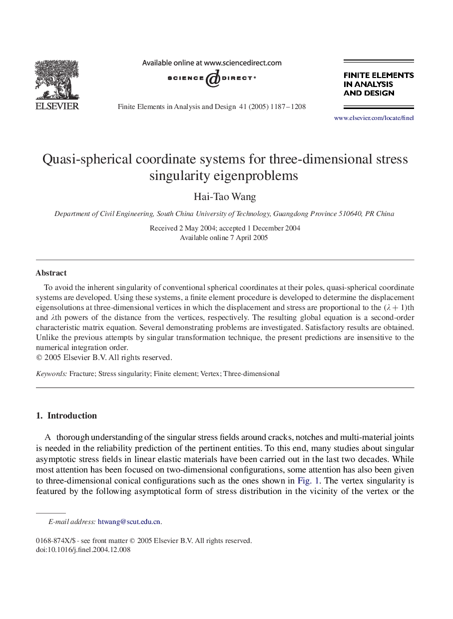 Quasi-spherical coordinate systems for three-dimensional stress singularity eigenproblems