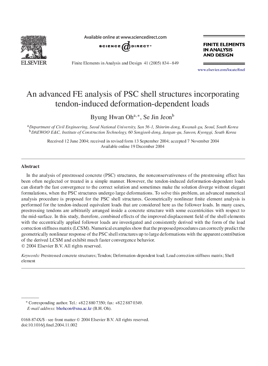 An advanced FE analysis of PSC shell structures incorporating tendon-induced deformation-dependent loads