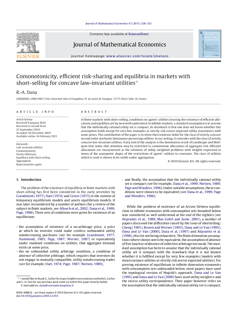 Comonotonicity, efficient risk-sharing and equilibria in markets with short-selling for concave law-invariant utilities