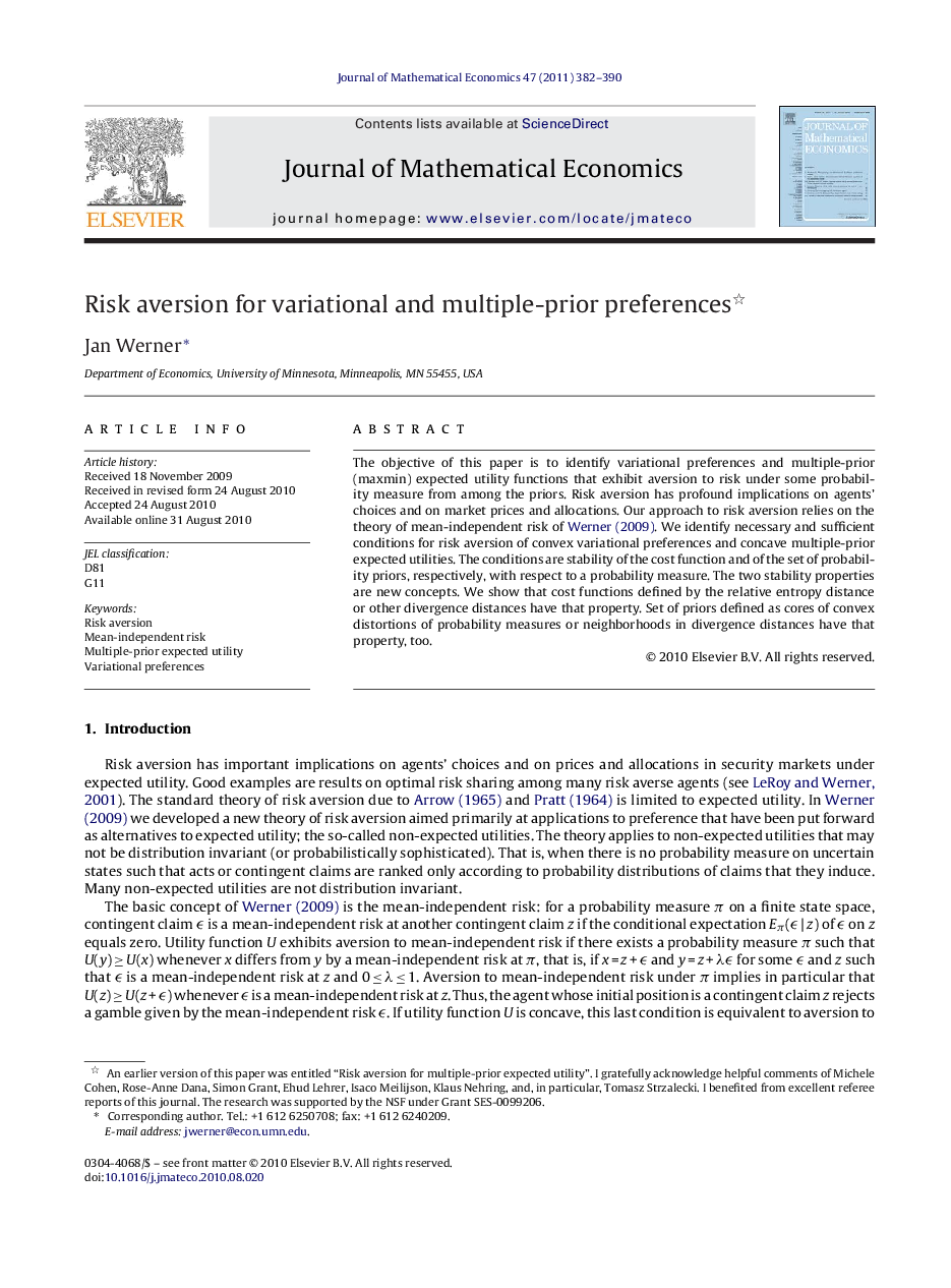 Risk aversion for variational and multiple-prior preferences