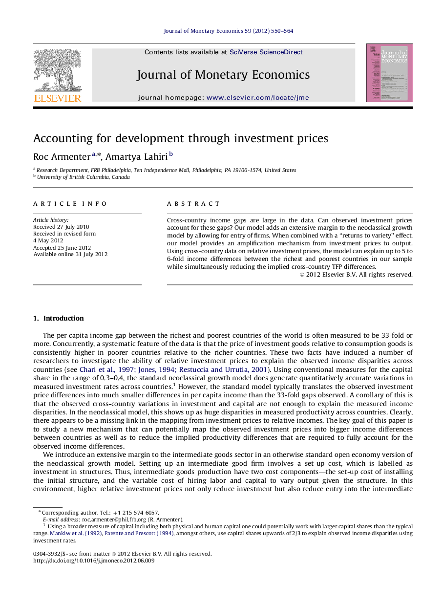 Accounting for development through investment prices