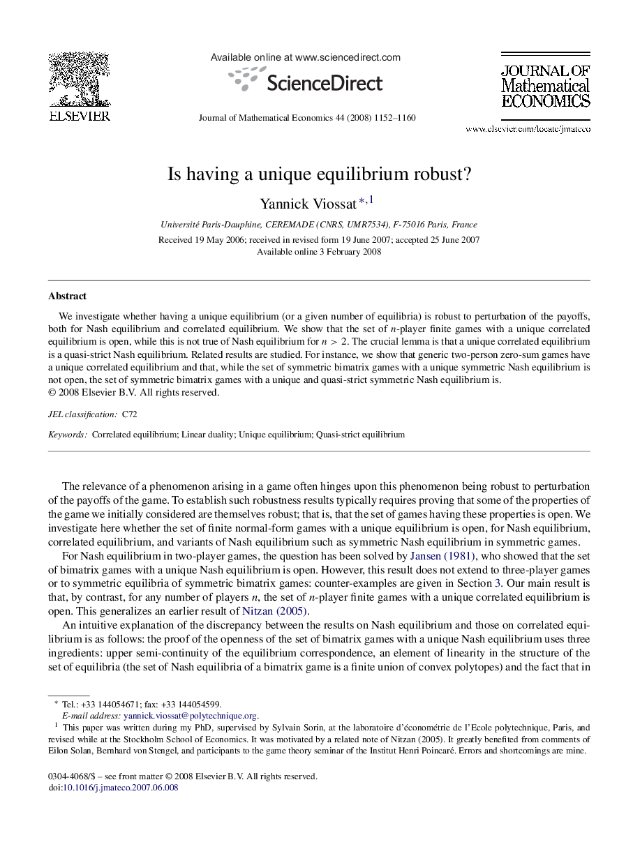 Is having a unique equilibrium robust?