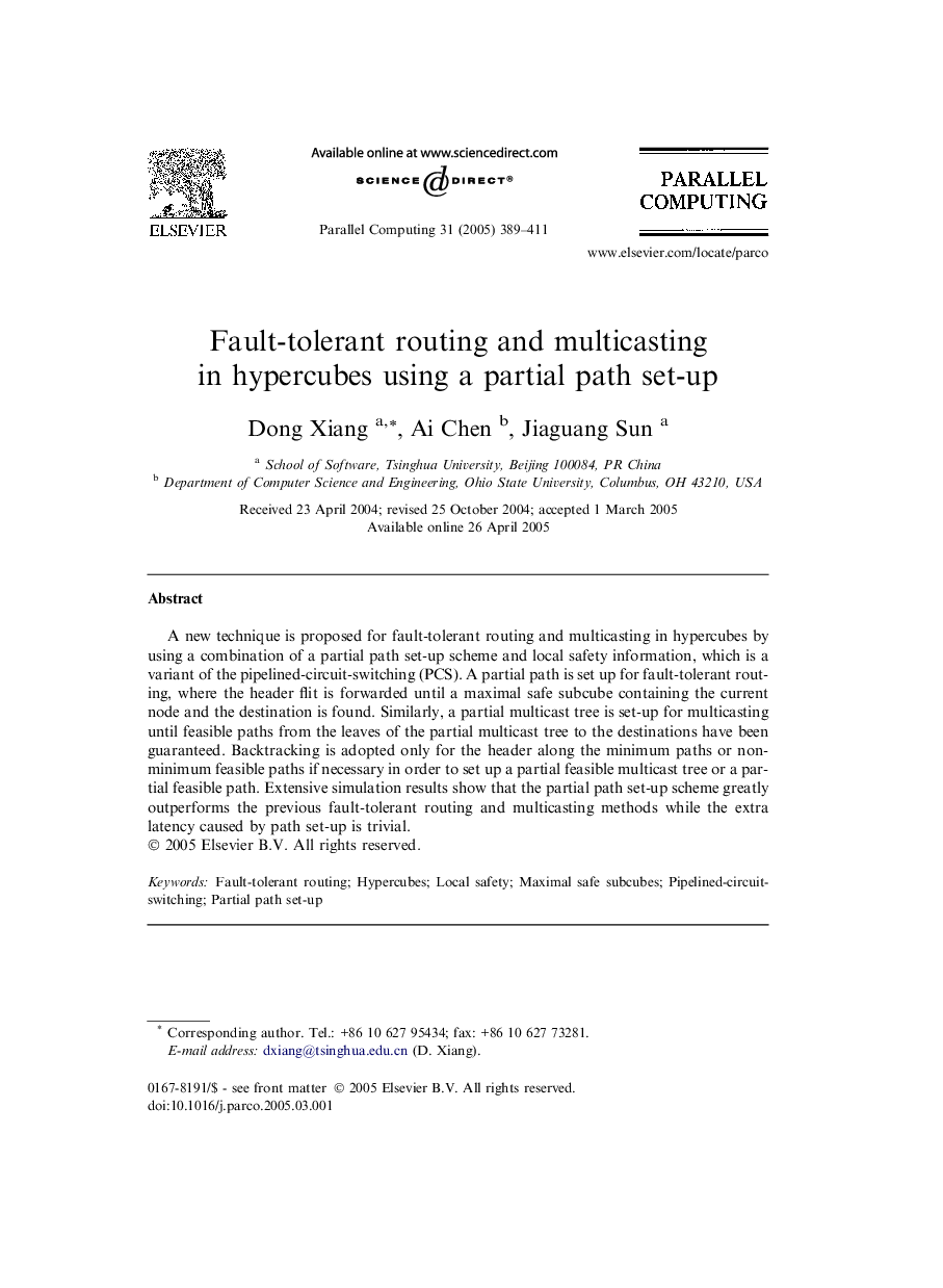 Fault-tolerant routing and multicasting in hypercubes using a partial path set-up