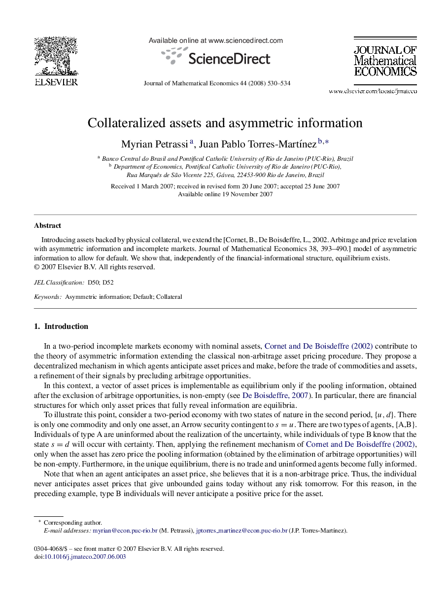 Collateralized assets and asymmetric information