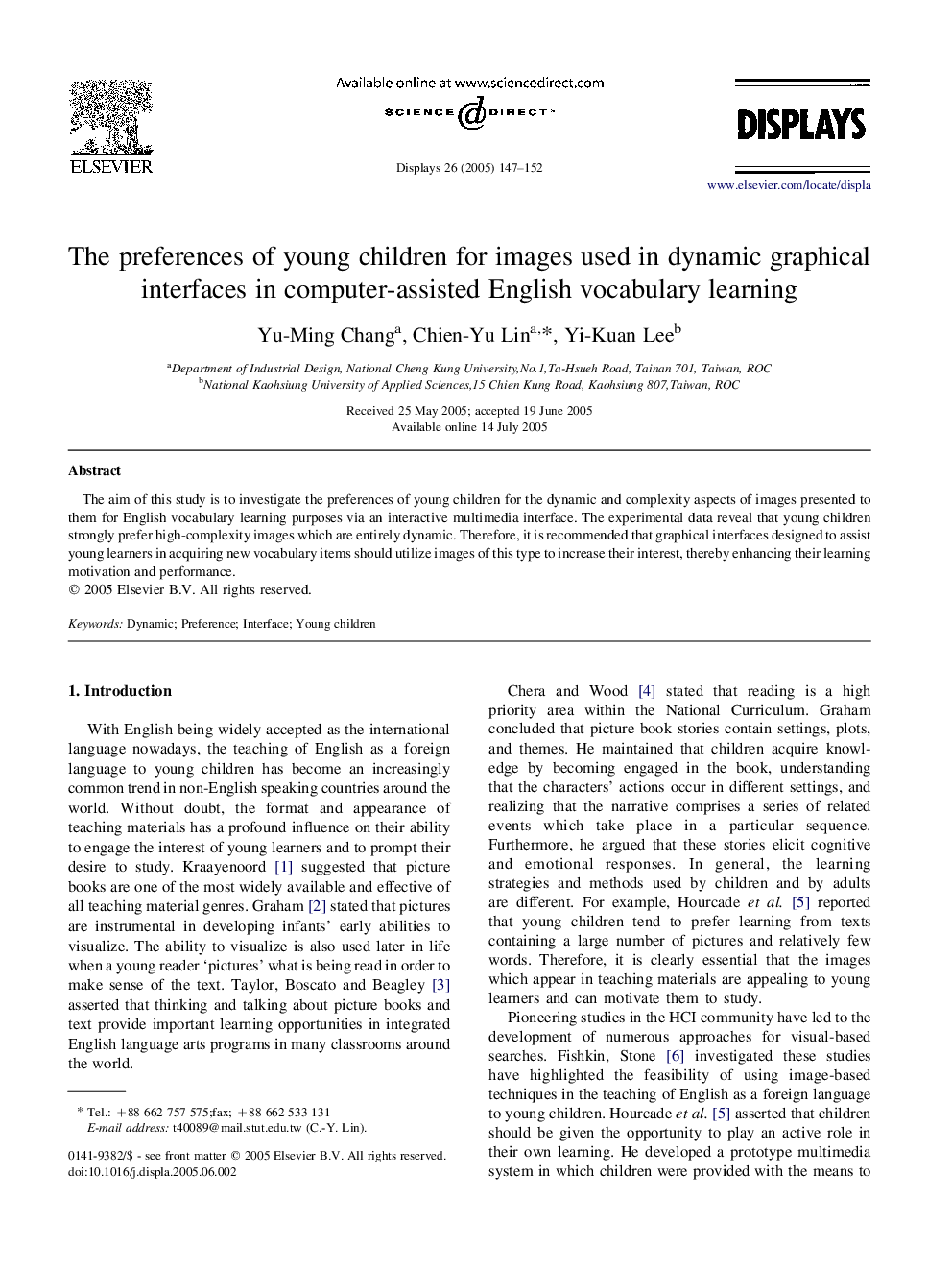 The preferences of young children for images used in dynamic graphical interfaces in computer-assisted English vocabulary learning