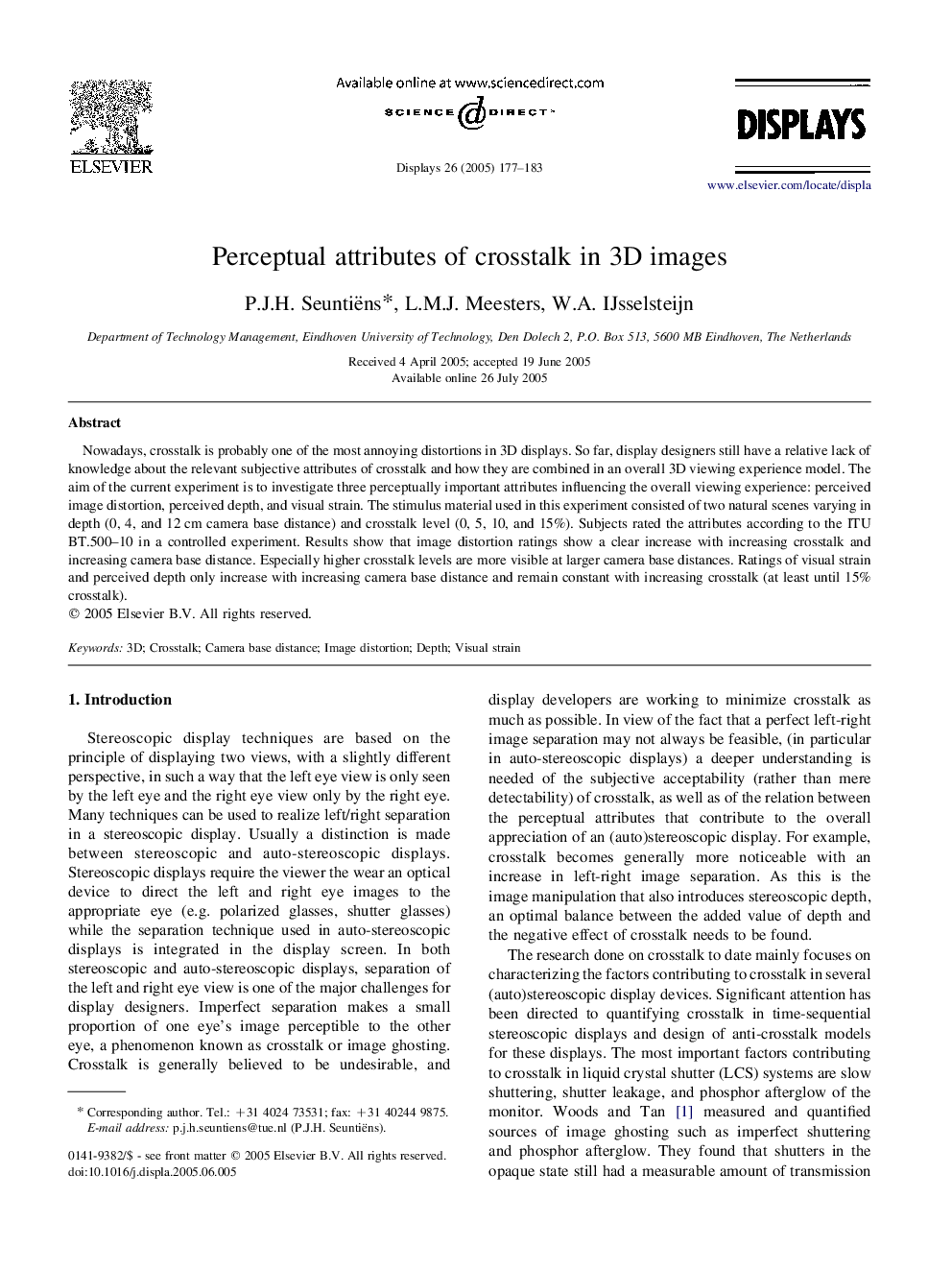 Perceptual attributes of crosstalk in 3D images