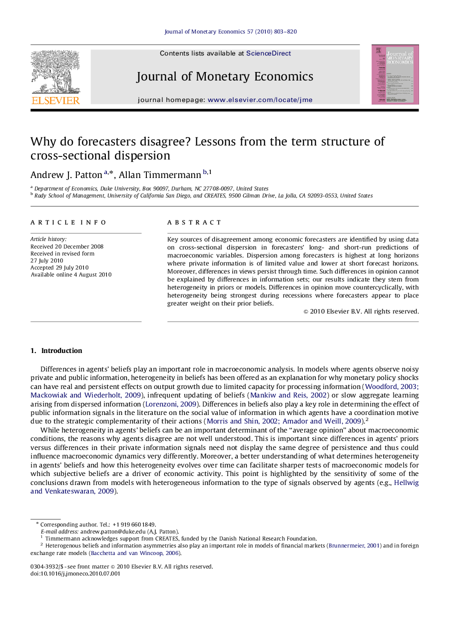 Why do forecasters disagree? Lessons from the term structure of cross-sectional dispersion