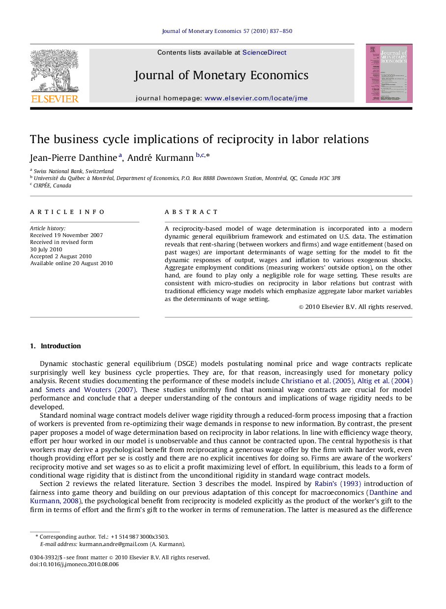The business cycle implications of reciprocity in labor relations