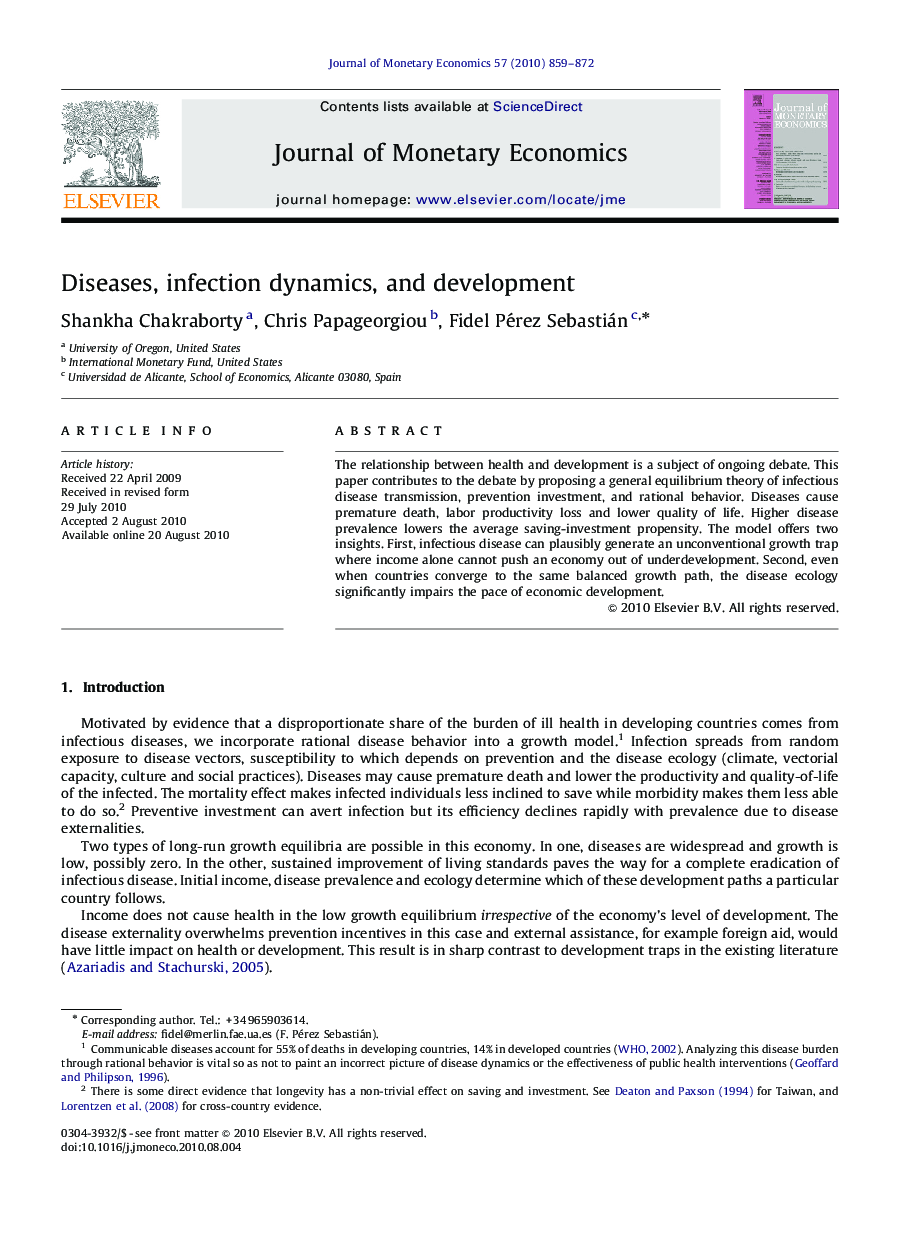Diseases, infection dynamics, and development