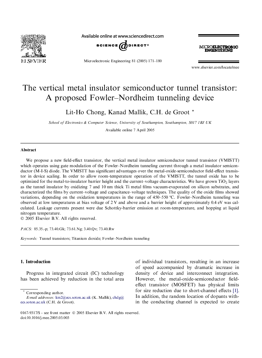 The vertical metal insulator semiconductor tunnel transistor: A proposed Fowler-Nordheim tunneling device