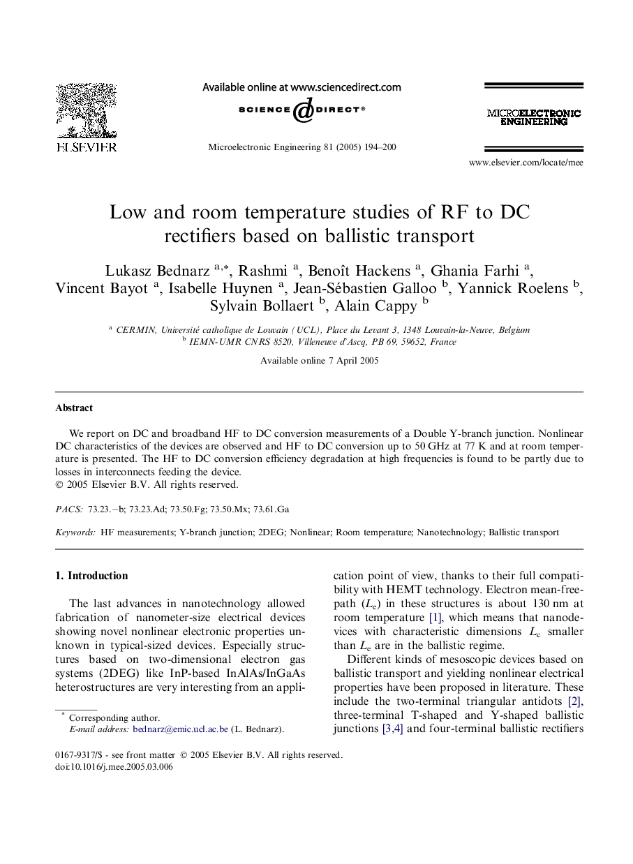 Low and room temperature studies of RF to DC rectifiers based on ballistic transport