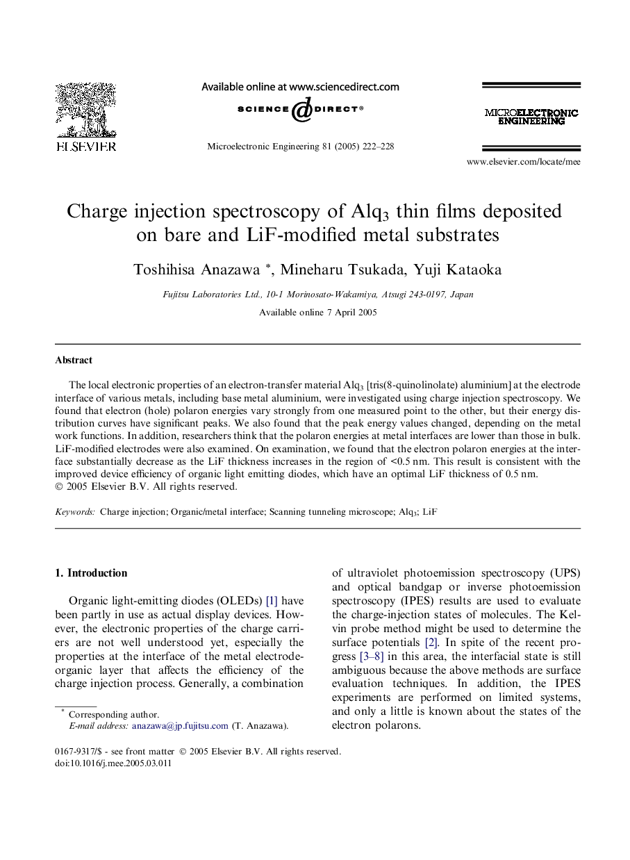 Charge injection spectroscopy of Alq3 thin films deposited on bare and LiF-modified metal substrates