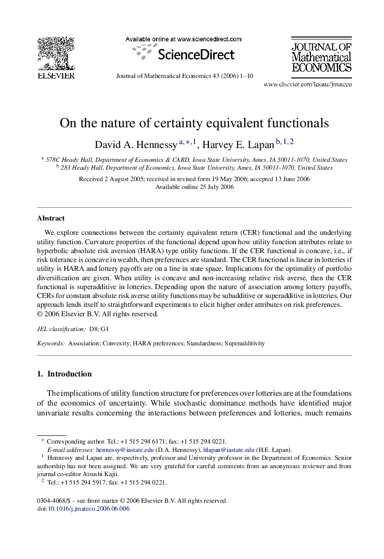 On the nature of certainty equivalent functionals