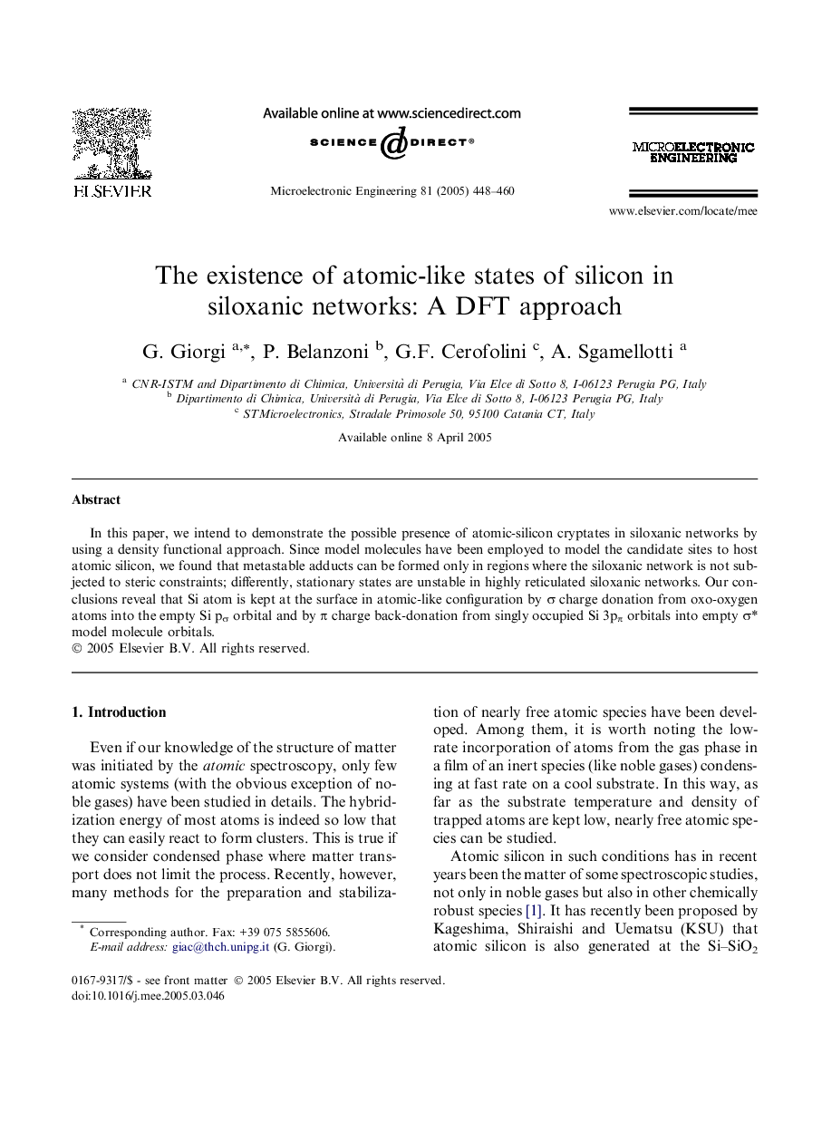 The existence of atomic-like states of silicon in siloxanic networks: A DFT approach