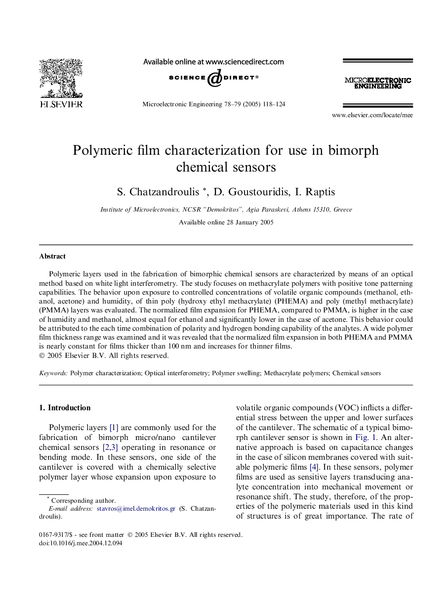 Polymeric film characterization for use in bimorph chemical sensors