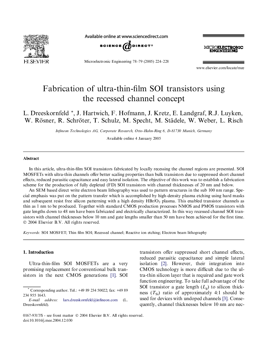 Fabrication of ultra-thin-film SOI transistors using the recessed channel concept