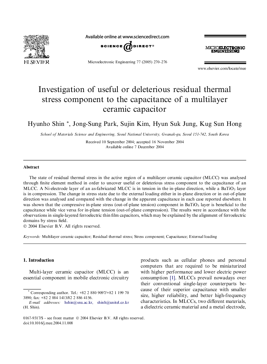 Investigation of useful or deleterious residual thermal stress component to the capacitance of a multilayer ceramic capacitor