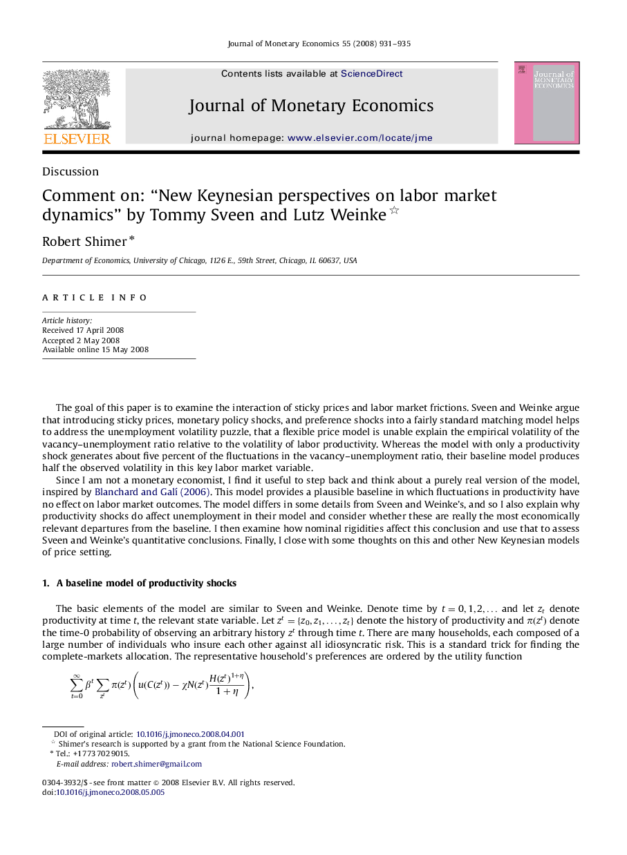 Comment on: “New Keynesian perspectives on labor market dynamics” by Tommy Sveen and Lutz Weinke