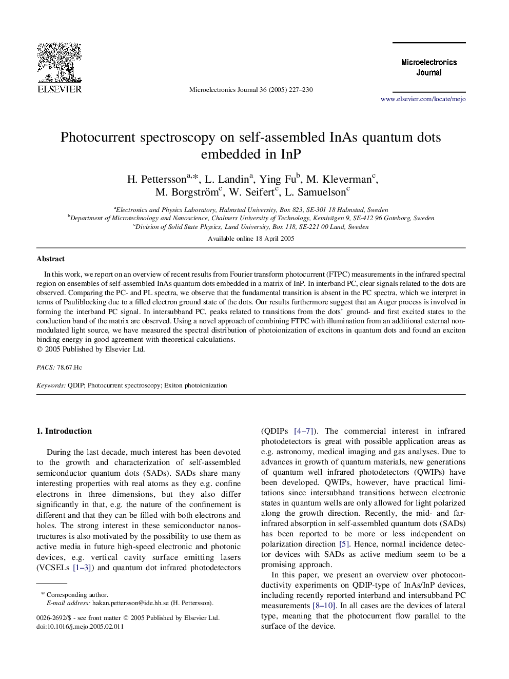 Photocurrent spectroscopy on self-assembled InAs quantum dots embedded in InP