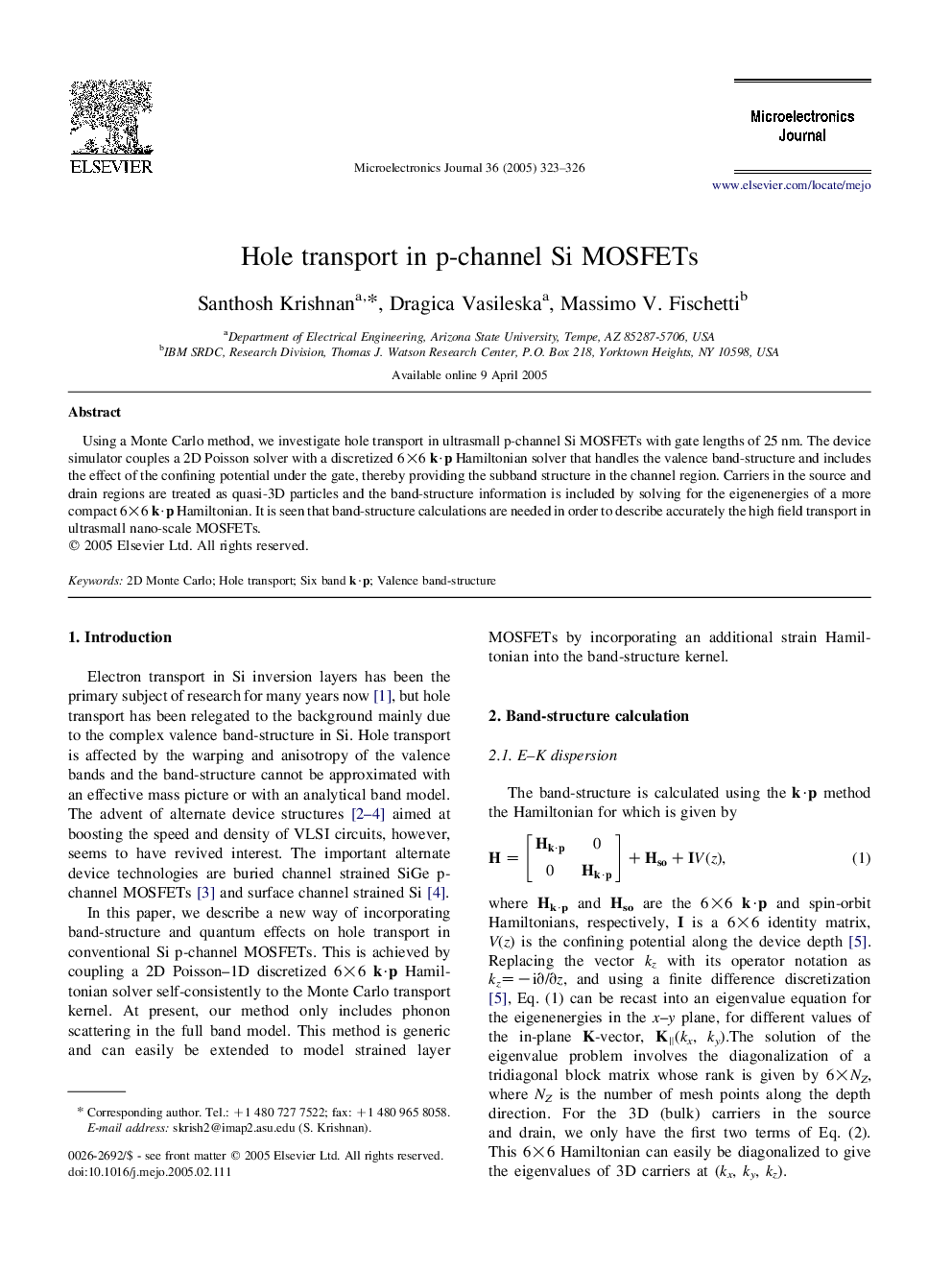 Hole transport in p-channel Si MOSFETs