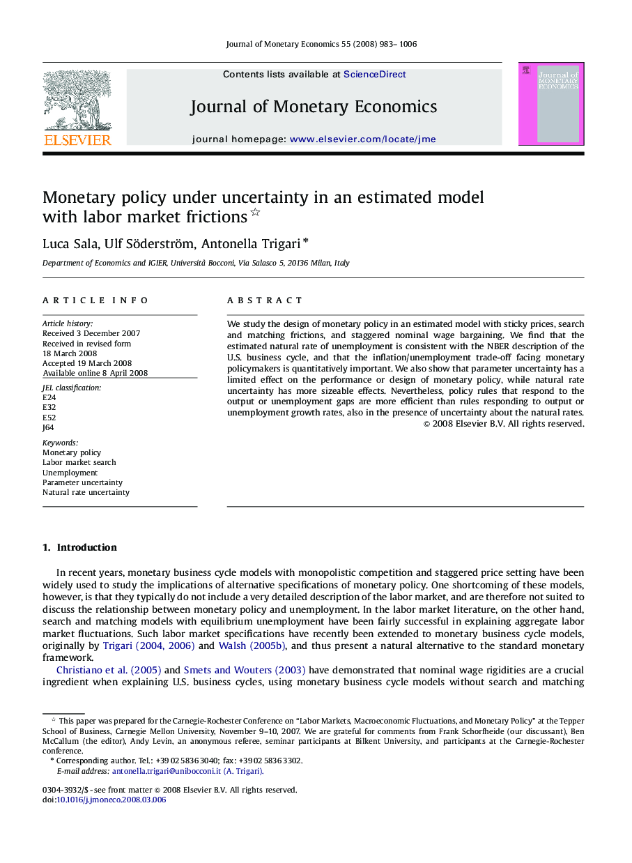 Monetary policy under uncertainty in an estimated model with labor market frictions