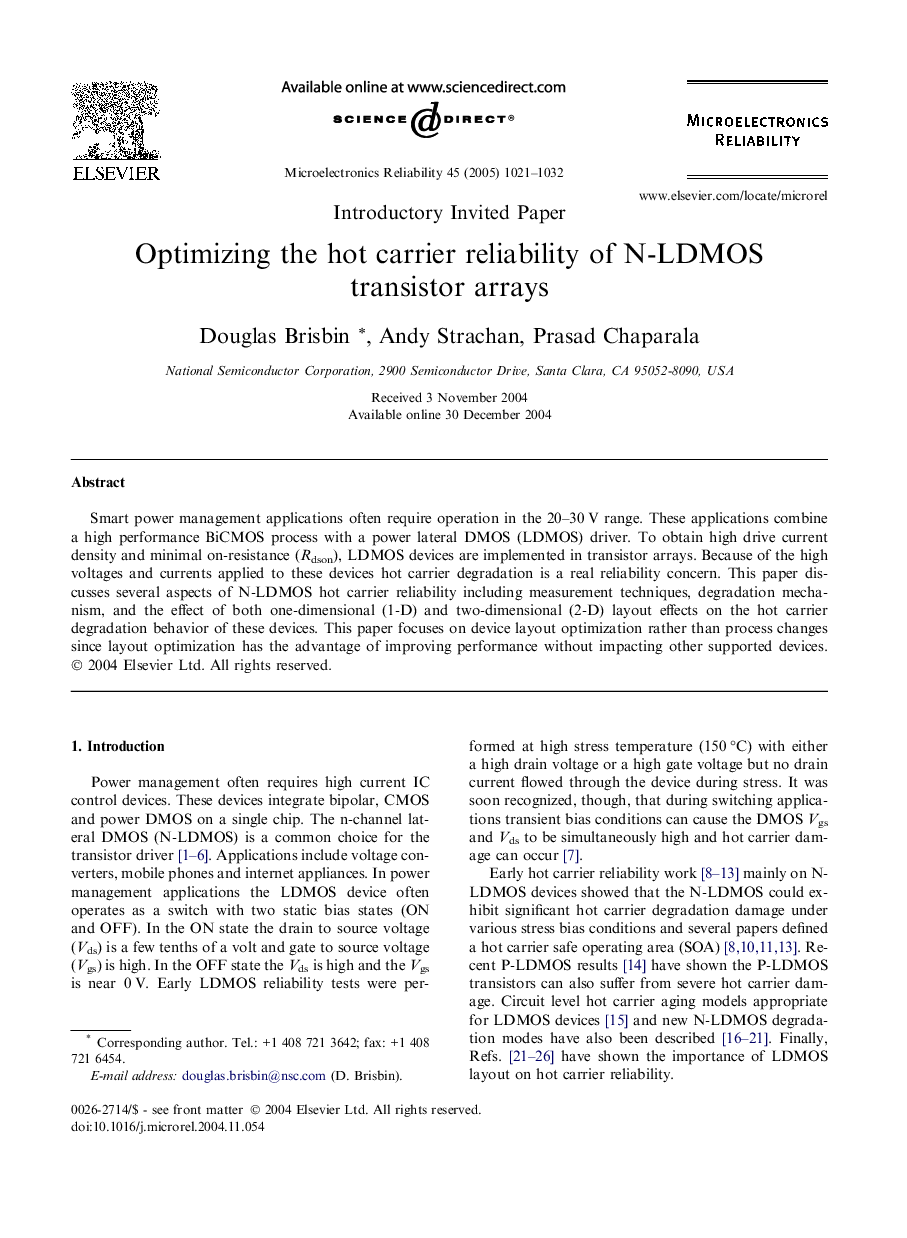 Optimizing the hot carrier reliability of N-LDMOS transistor arrays