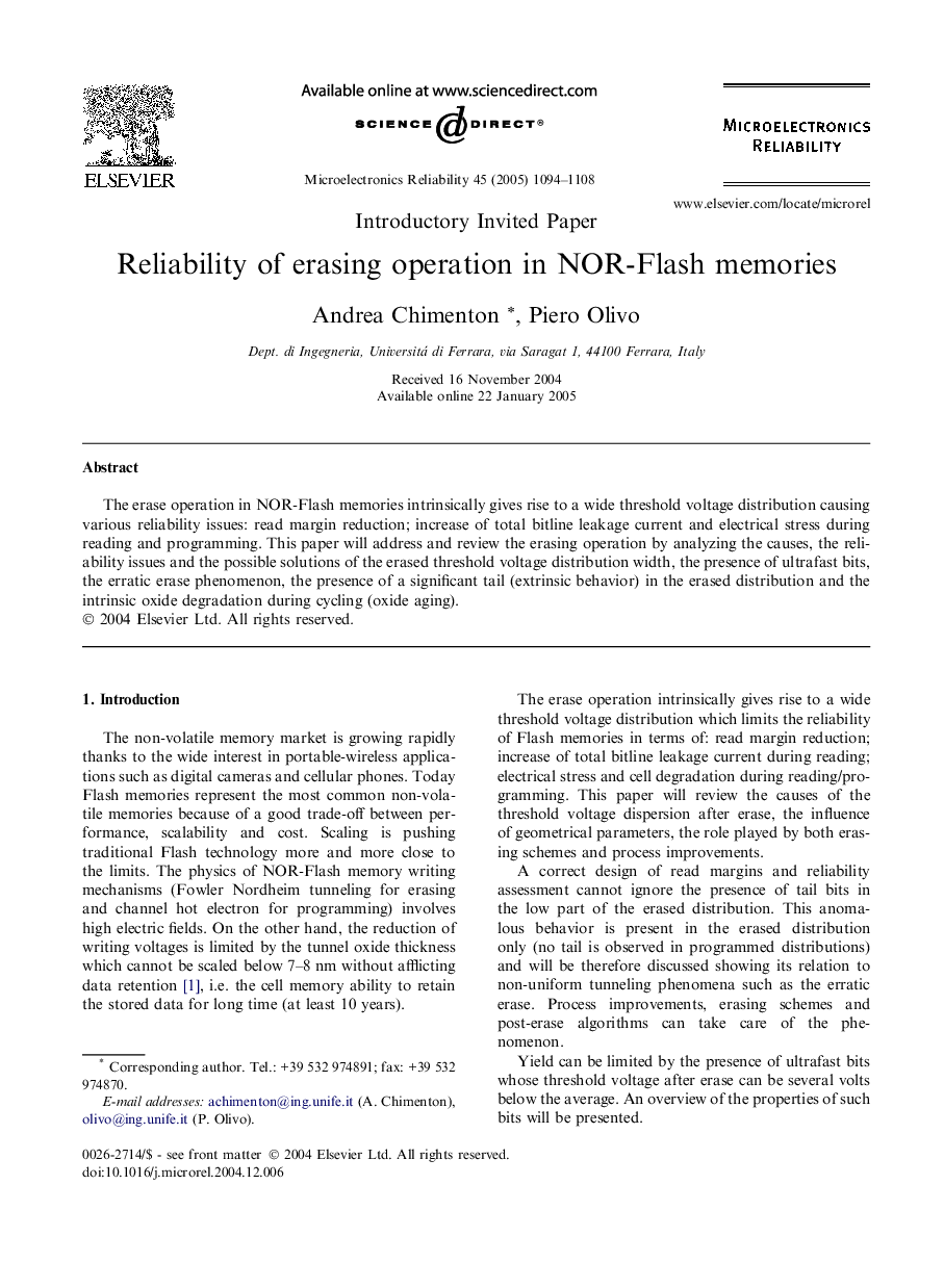 Reliability of erasing operation in NOR-Flash memories