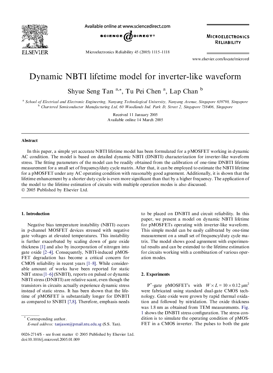 Dynamic NBTI lifetime model for inverter-like waveform