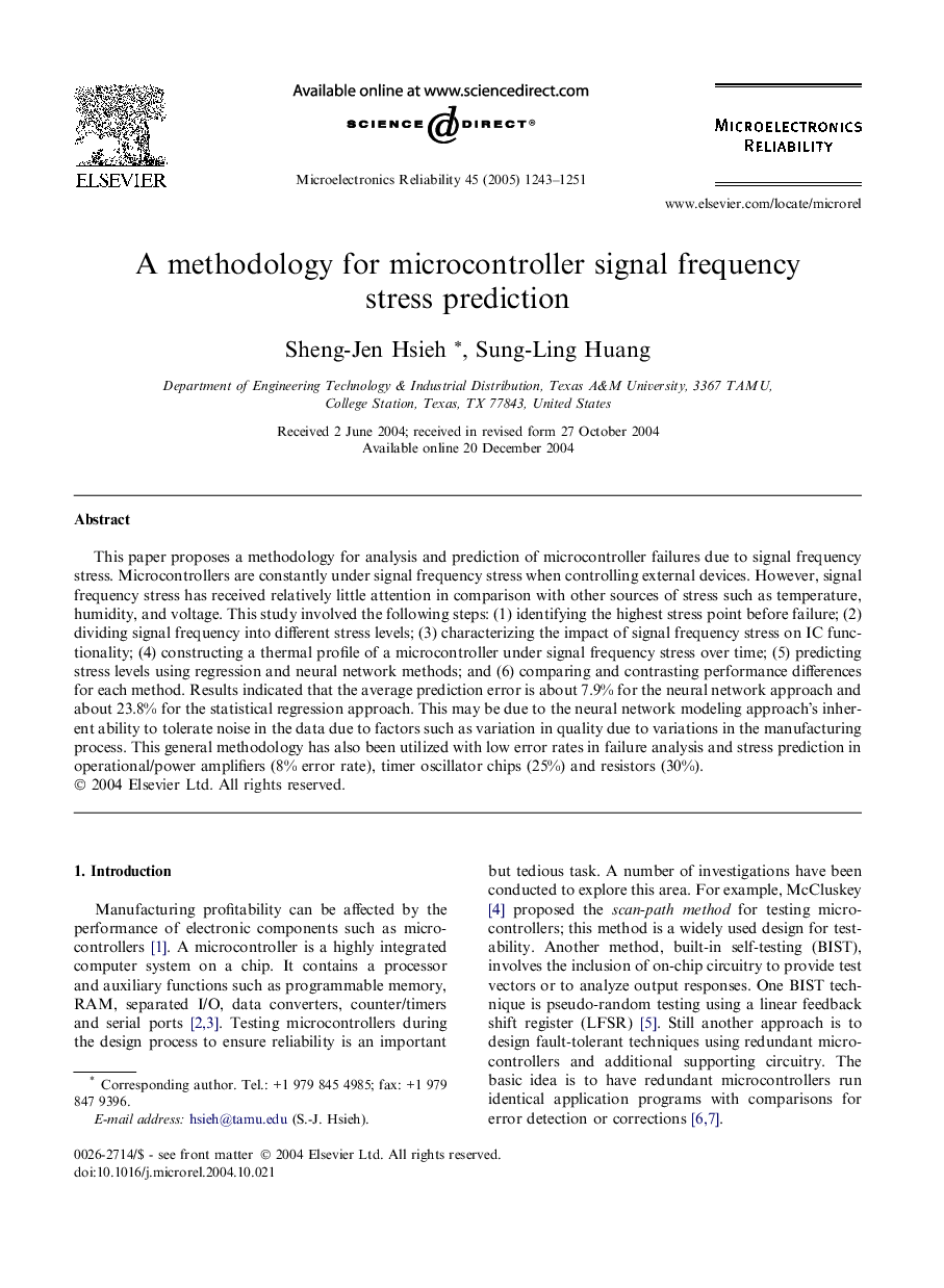 عکس صفحه اول مقاله: A methodology for microcontroller signal frequency stress prediction A methodology for microcontroller signal frequency stress prediction
