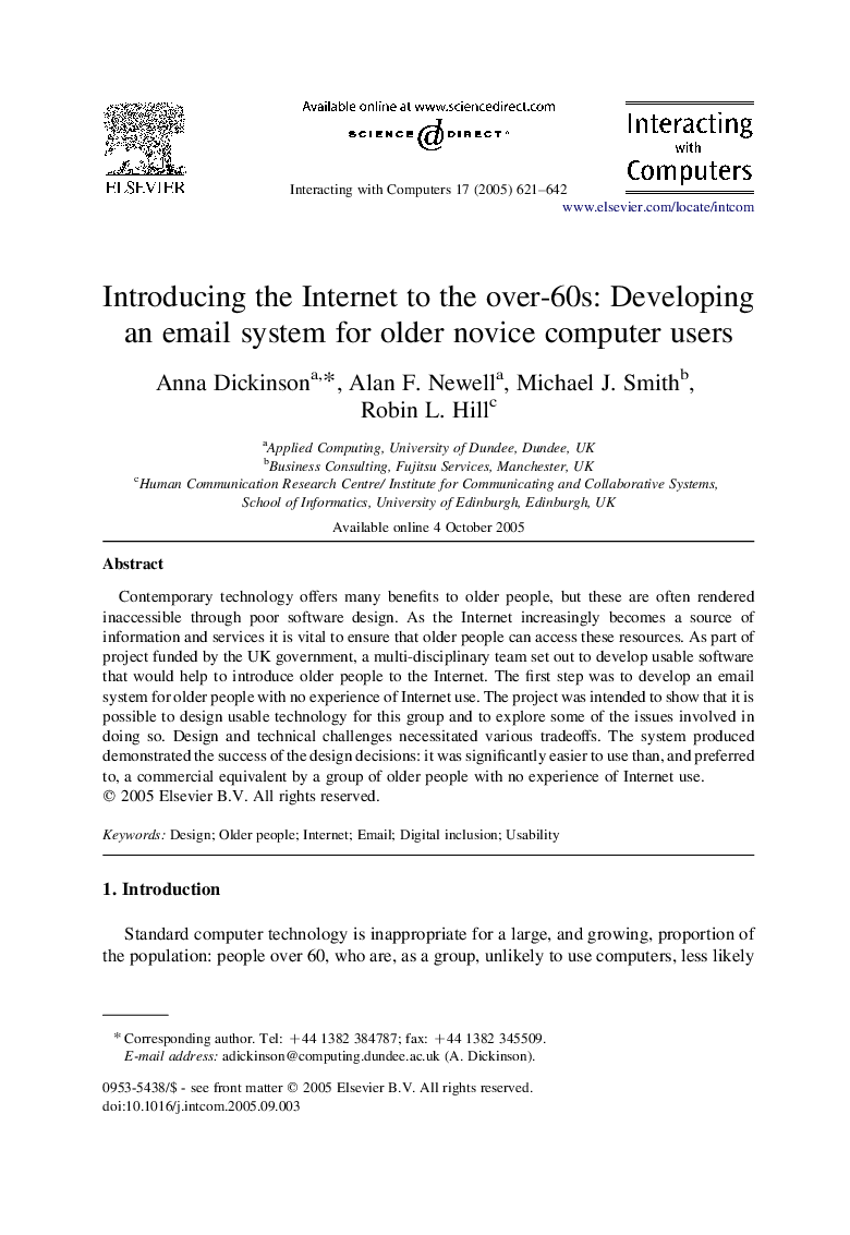 Introducing the Internet to the over-60s: Developing an email system for older novice computer users