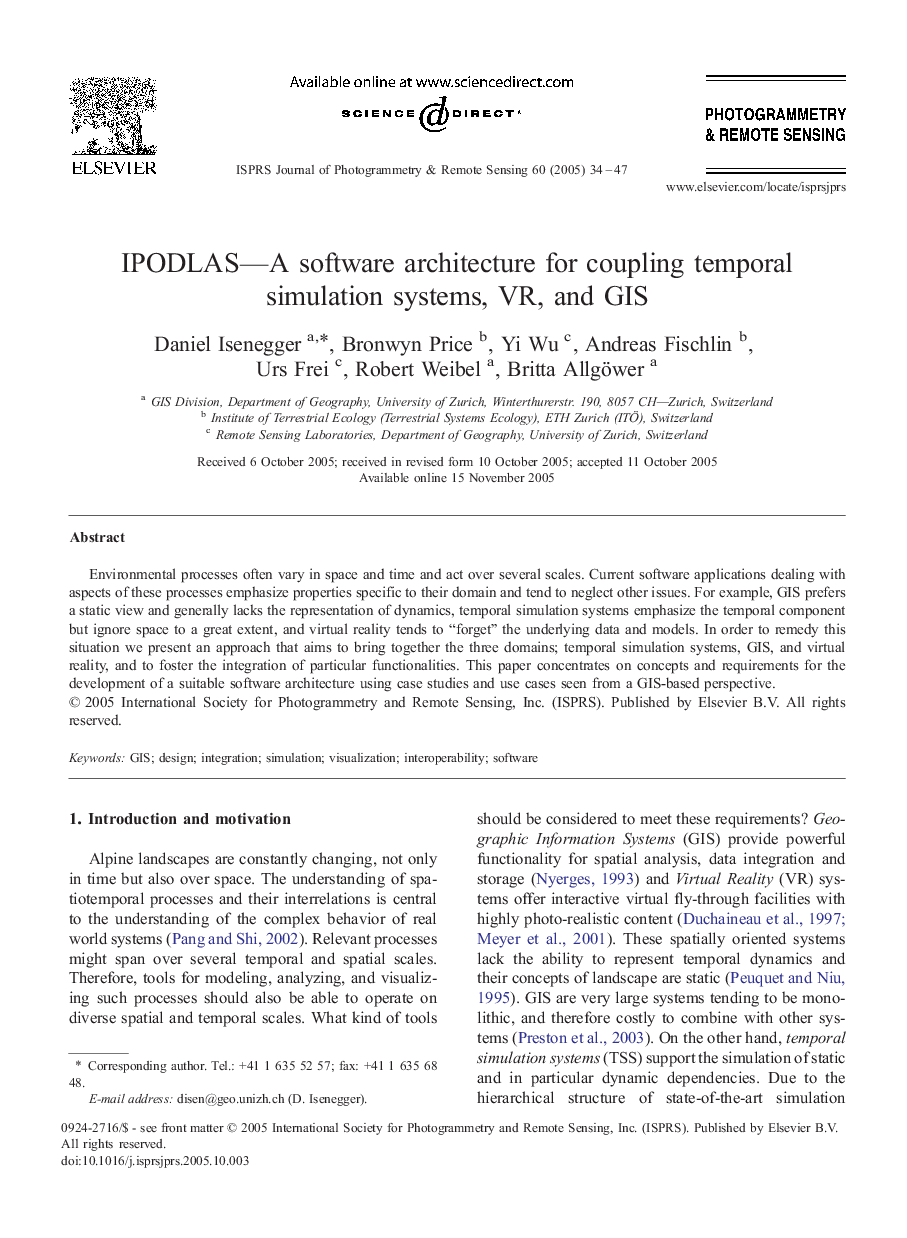 IPODLAS-A software architecture for coupling temporal simulation systems, VR, and GIS