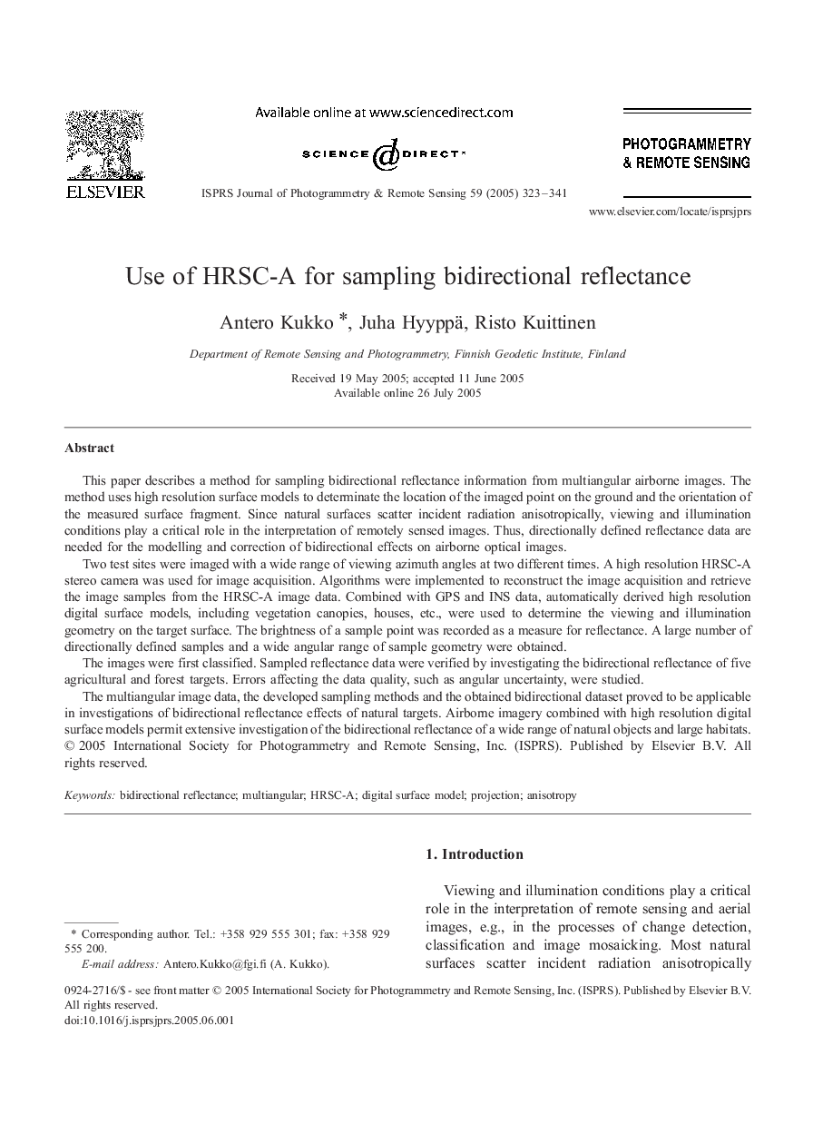 Use of HRSC-A for sampling bidirectional reflectance