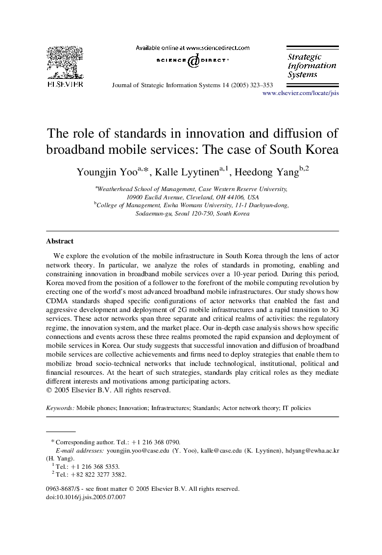 The role of standards in innovation and diffusion of broadband mobile services: The case of South Korea